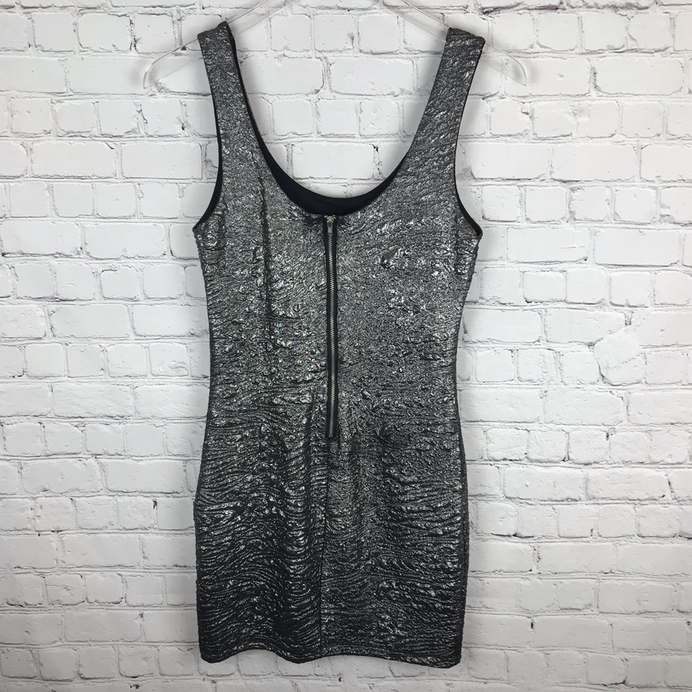 Sexy Metallic Silver Bodycon Mini Dress SZ Med